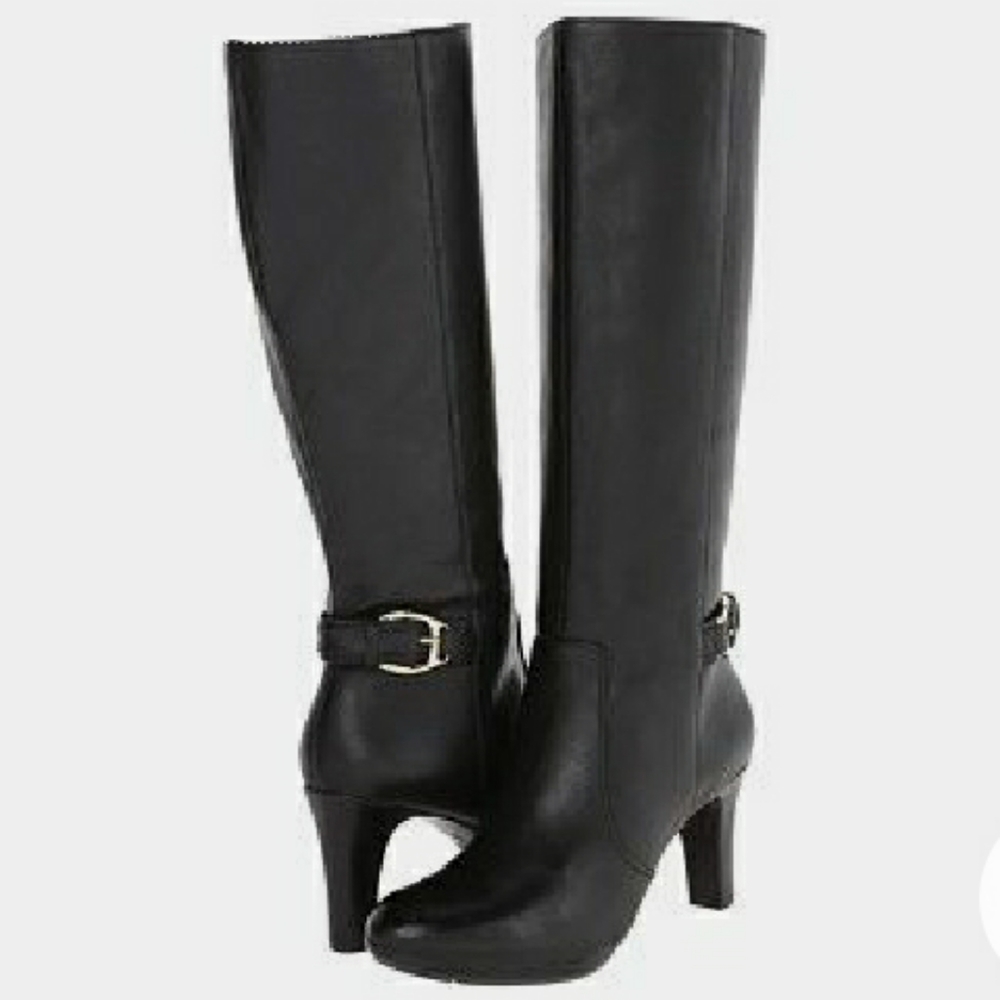 Anne Klein Akstrahan Leather Black heel Boots